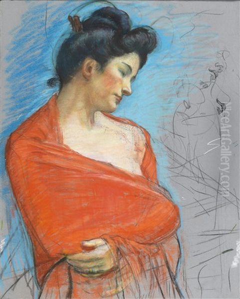 Portrait Of A Japanese Woman Oil Painting by Louis Legrand