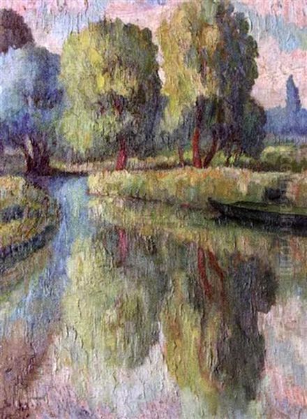 Arbres Au Bord De L'eau Oil Painting by Louis Legrand
