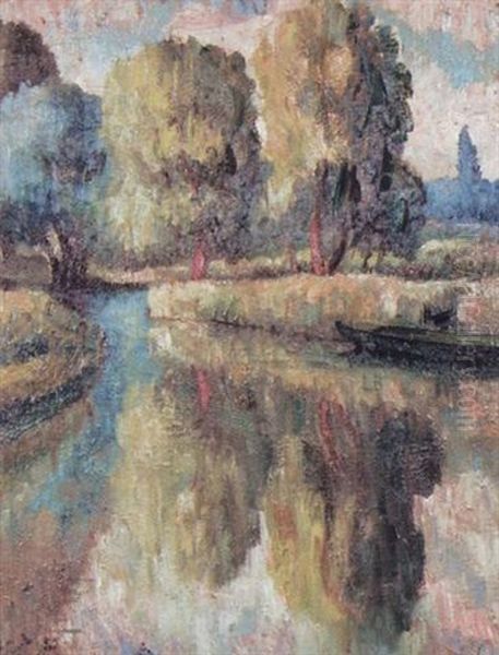 Arbres Au Bord De L'eau Oil Painting by Louis Legrand
