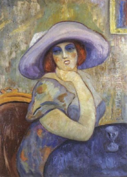 Femme Au Grand Chapeau Oil Painting by Louis Legrand
