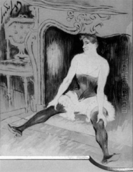 Danseuse Assise Devant La Cheminee Oil Painting by Louis Legrand