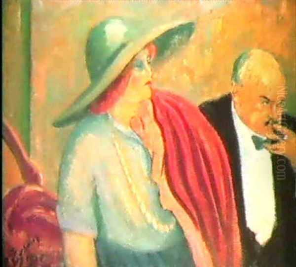 Couple Au Theatre Oil Painting by Louis Legrand