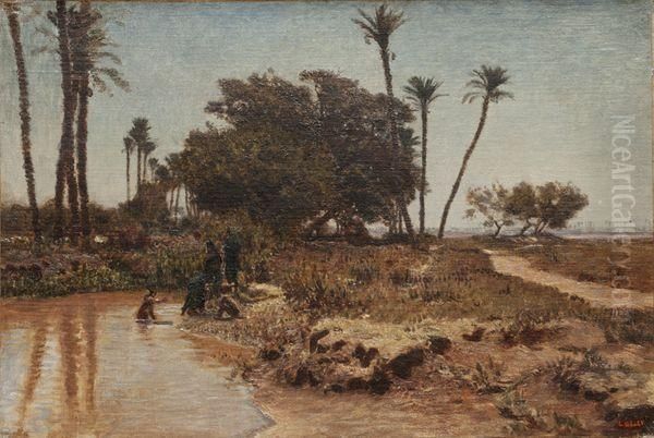 Bain Dans L'oasis. Gizeh. Oil Painting by Leon-Auguste-Adolphe Belly