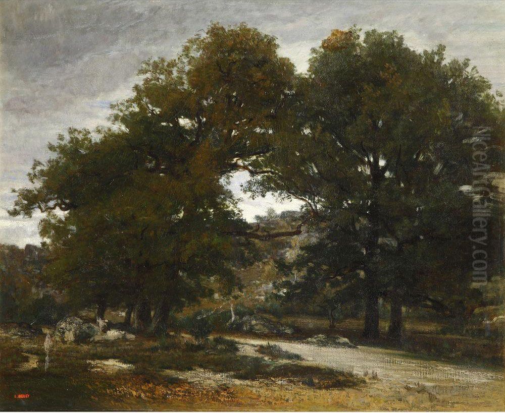 Forest Oil Painting by Leon-Auguste-Adolphe Belly