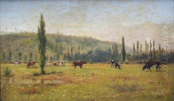 Vacas Pastando Oil Painting by Leon-Auguste-Adolphe Belly