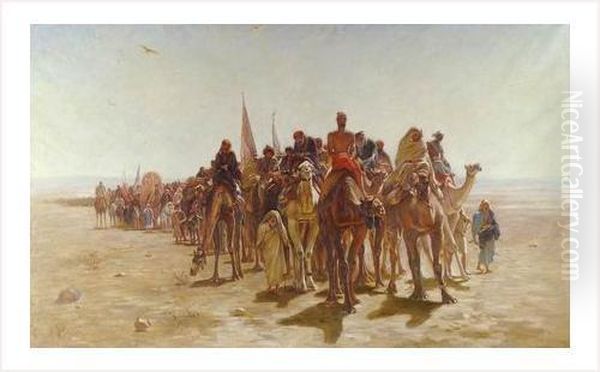 Pelerins Allant A La Mecque Oil Painting by Leon-Auguste-Adolphe Belly