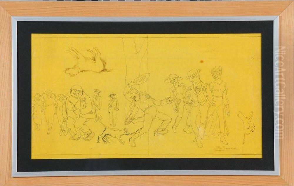  Le Chien Attaquant Un Galant  Oil Painting by Belmiro Barbosa De Almeida