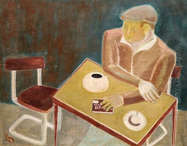 Man At A Cafe, Circa 1940's Oil Painting by Rudolf August Wilhelm Lehmann