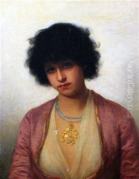 A Turkish Beauty Oil Painting by Rudolf August Wilhelm Lehmann