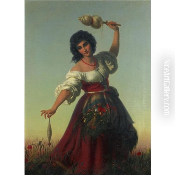 Young Italian Woman Oil Painting by Rudolf August Wilhelm Lehmann