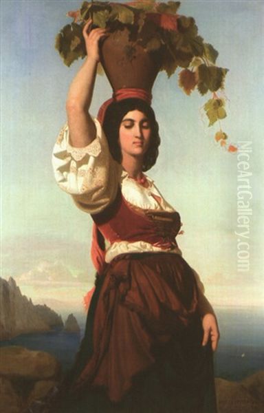 Jeune Femme Au Caraco Rouge Oil Painting by Rudolf August Wilhelm Lehmann