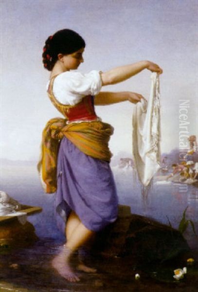 La Lavandiere Oil Painting by Rudolf August Wilhelm Lehmann