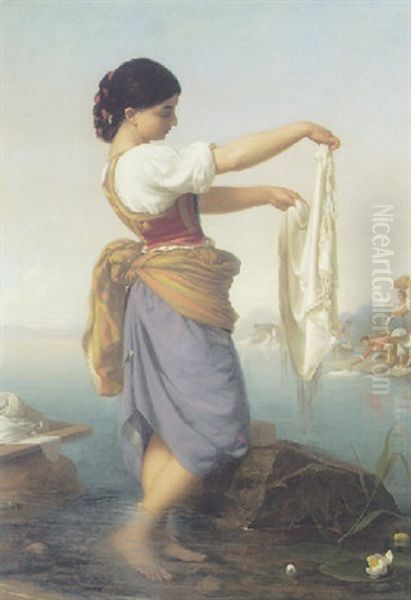 La Lavandaia Oil Painting by Rudolf August Wilhelm Lehmann