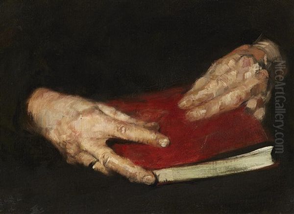 Hands Holding A Book Oil Painting by Wilhelm Leibl