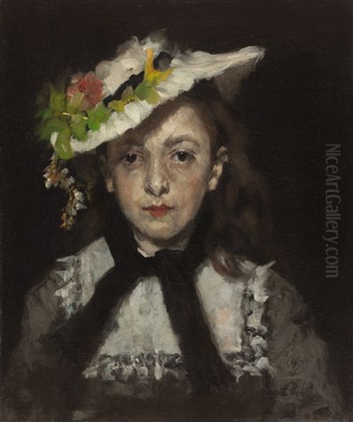 Madchen Mit Weisem Mullhut Oil Painting by Wilhelm Leibl