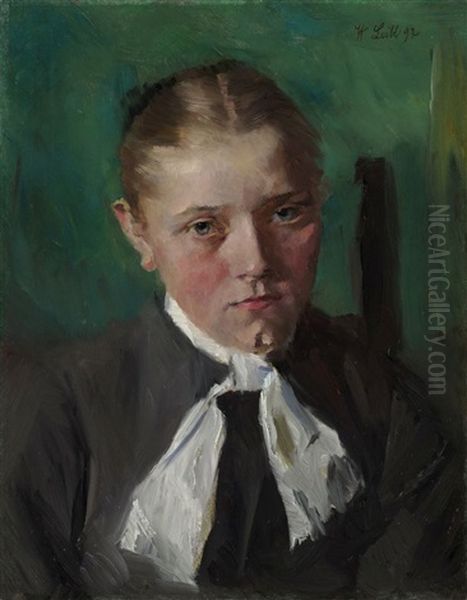 Bauernmadchen Mit Weissem Halstuch Oil Painting by Wilhelm Leibl