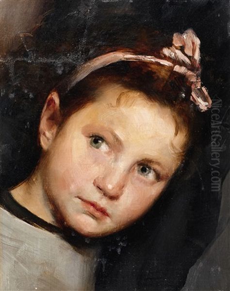 Head Of A Girl (fragment) Oil Painting by Wilhelm Leibl
