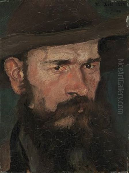 Studienkopf Eines Braunbartigen Mannes Vor Grunem Hintergrund (study) Oil Painting by Wilhelm Leibl