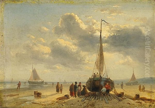 Aufliegende Boote Am Hollandischen Strand Oil Painting by Charles Henri Leickert