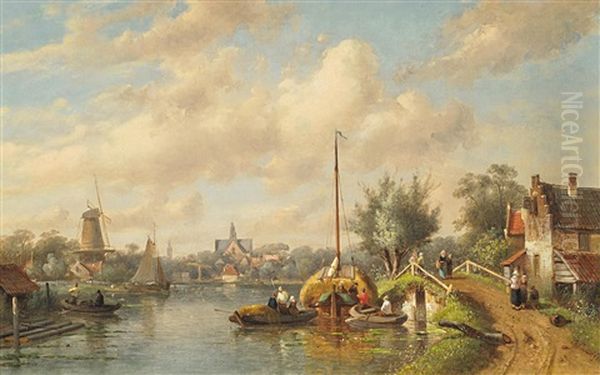 Hollandische Gracht Oil Painting by Charles Henri Leickert
