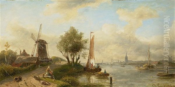 Hollandische Flusslandschaft Oil Painting by Charles Henri Leickert
