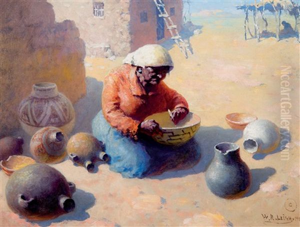 Papago Mending Pottery Oil Painting by William Robinson Leigh