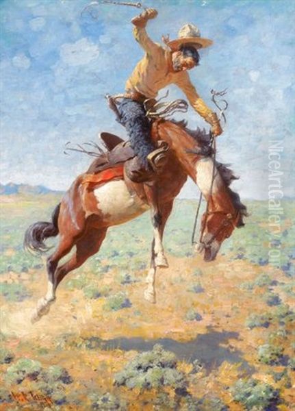 Bucking Bronco With Cowboy Oil Painting by William Robinson Leigh