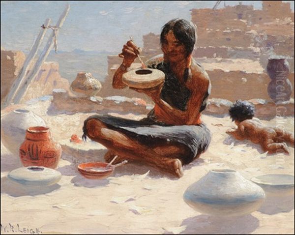 Hopi Pottery Painter, Walpi, Arizona Oil Painting by William Robinson Leigh