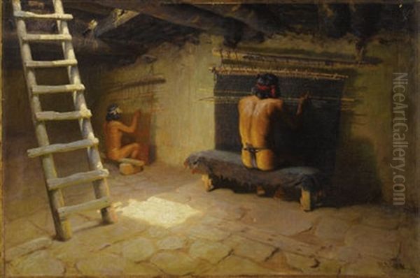 Navajos Weaving Oil Painting by William Robinson Leigh