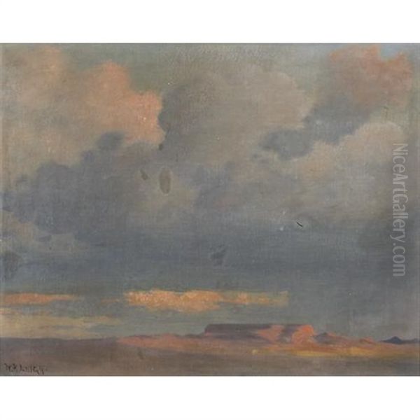 A Desert Landscape With Dramatic Clouds Overhead Oil Painting by William Robinson Leigh