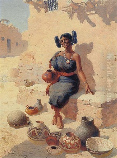 Hopi Pottery Merchant Oil Painting by William Robinson Leigh