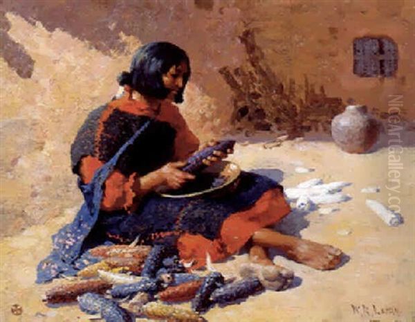 Shelling Corn Oil Painting by William Robinson Leigh