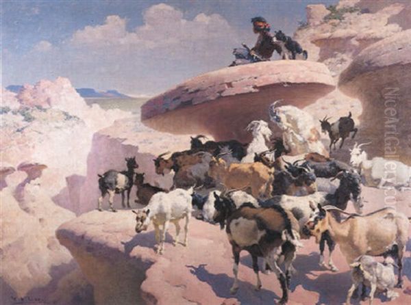 Land Of The Navajos - Young Indian Goat Herder Oil Painting by William Robinson Leigh
