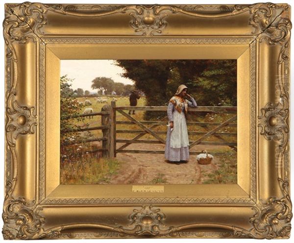 Off, Woman Standing Near A Fence Sending Her Husband Off To Hunt Oil Painting by Edmund Blair Blair Leighton