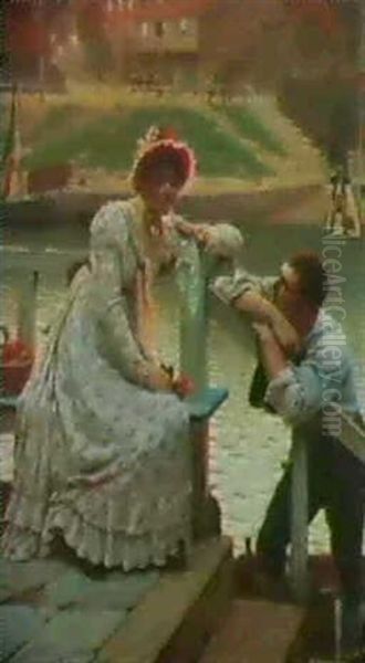 Den Forelskede Faergemand Gor Kur Til En Ung Pige Oil Painting by Edmund Blair Blair Leighton