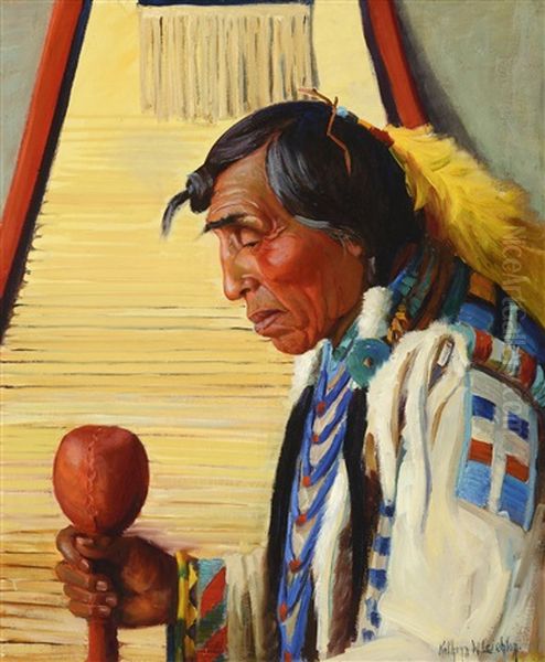 Calf Tail, Blackfeet Indian, Montana Oil Painting by Kathryn Woodman Leighton