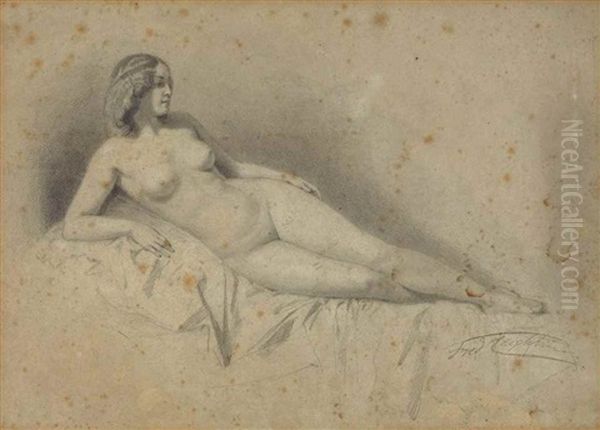 A Reclining Female Nude Oil Painting by Lord Frederick Leighton