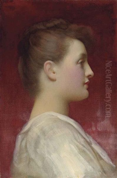 Head Of A Girl In A White Dress Oil Painting by Lord Frederick Leighton