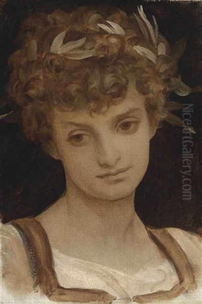 Study Of A Girl's Head, Wreathed In Laurel Oil Painting by Lord Frederick Leighton