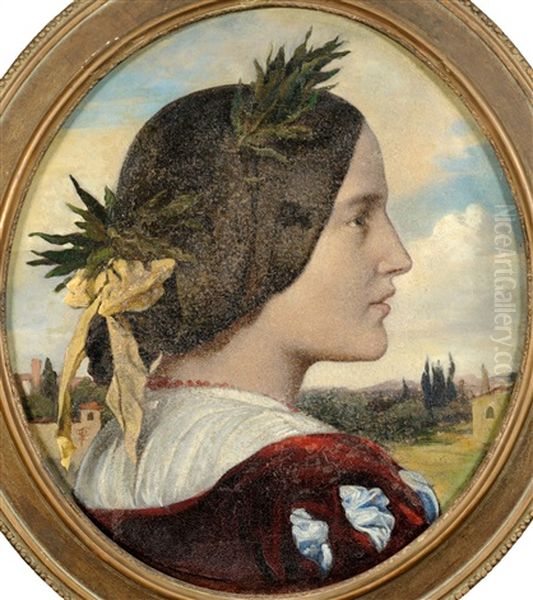 Portrait Of Mrs Sutherland Orr, Sister Of Lord Leighton, In Profile, Wearing Classical Dress Oil Painting by Lord Frederick Leighton