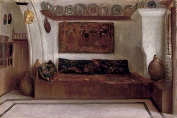Interior Of A House At Lindos (+ A Study For Cleobolos Instructing His Daughter Cleoboline; 2 Works) Oil Painting by Lord Frederick Leighton