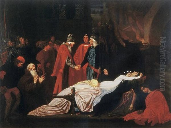 The Reconciliation Of The Montagues And The Capulets Over The Dead Bodies Of Romeo And Juliet Oil Painting by Lord Frederick Leighton