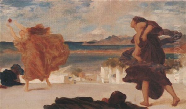 Greek Girls Playing At Ball Oil Painting by Lord Frederick Leighton