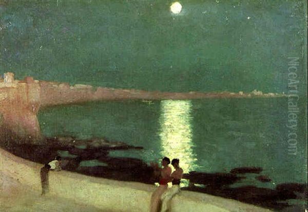 The Bay Of Cadiz - Moonlight Oil Painting by Lord Frederick Leighton