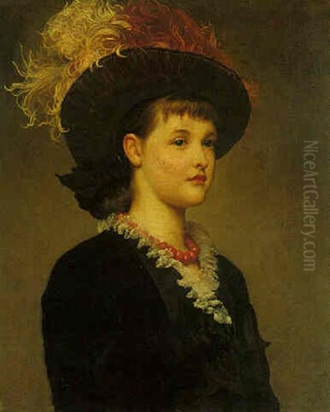 Portrait Of Miss Mabel Mills, Later The Hon. Mrs. Grenfell Oil Painting by Lord Frederick Leighton