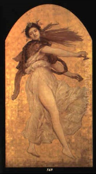A Dancing Girl With Cymbals In A White Robe Oil Painting by Lord Frederick Leighton