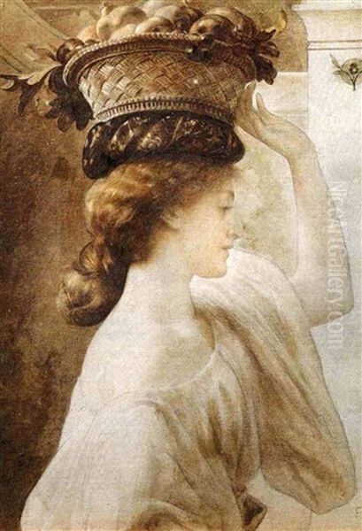 Eucharis: A Girl With A Basket Of Fruit Oil Painting by Lord Frederick Leighton