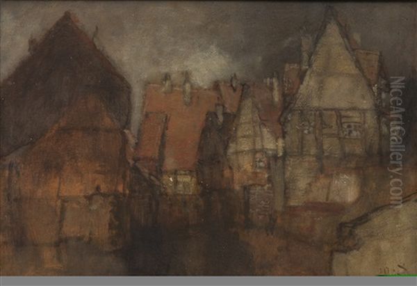 Small Town By The On The Waterfront Oil Painting by Karl Leipold