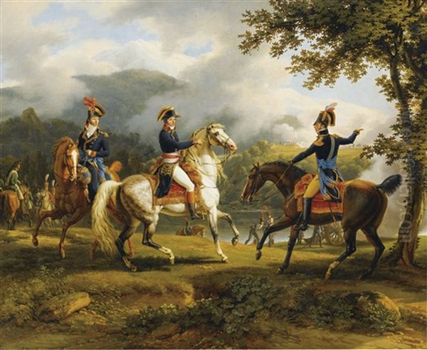 Le General Berthier Et Ses Deux Freres Lors D'une Bataille De La Seconde Campagne D'italie Oil Painting by Louis Fr., Baron Lejeune