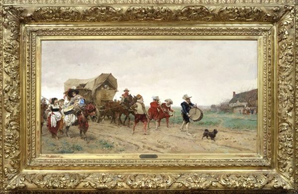 Troubadours On The Road Oil Painting by Alexandre-Louis Leloir